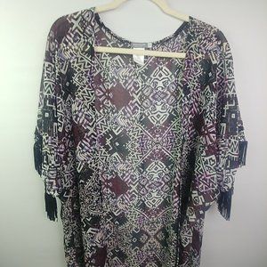 Earthbound Patterned Cardigan with Fringe XL